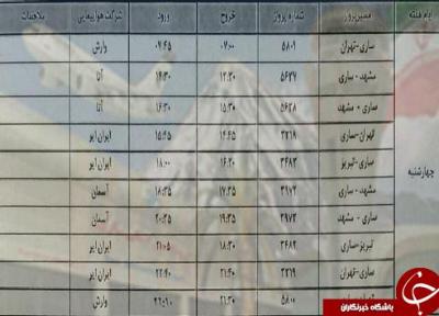 پرواز های چهارشنبه 13 شهریورماه فرودگاه های مازندران